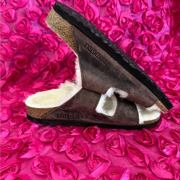 Birkenstock Arizona Shearling Waxy Leather Oiled