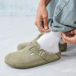Birkenstock Boston Clog Sage Green Suede Leather Slip Ons Size 43