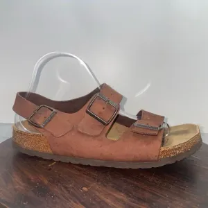 Birkenstock Milano Sandals Mens 8 Woms 10 Brown Leather Slide Strap Buckle Shoes