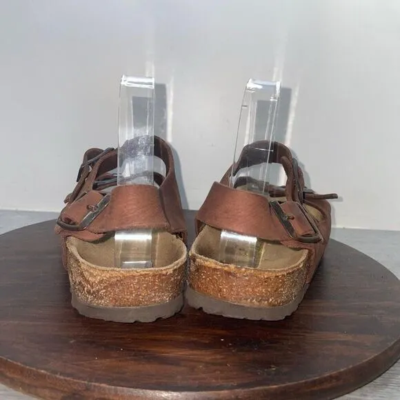Birkenstock Milano Sandals Mens 8 Woms 10 Brown Leather Slide Strap Buckle Shoes