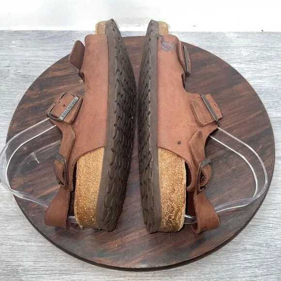 Birkenstock Milano Sandals Mens 8 Woms 10 Brown Leather Slide Strap Buckle Shoes