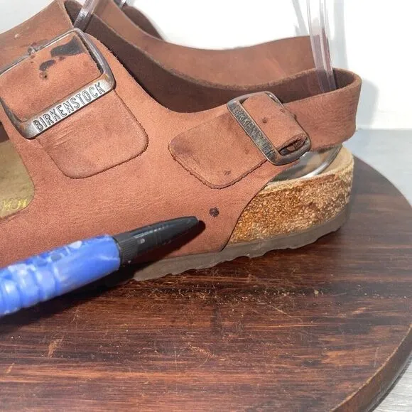 Birkenstock Milano Sandals Mens 8 Woms 10 Brown Leather Slide Strap Buckle Shoes