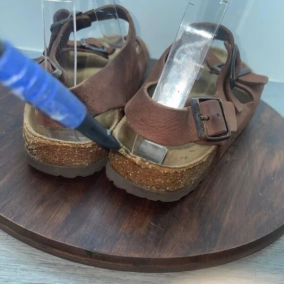 Birkenstock Milano Sandals Mens 8 Woms 10 Brown Leather Slide Strap Buckle Shoes