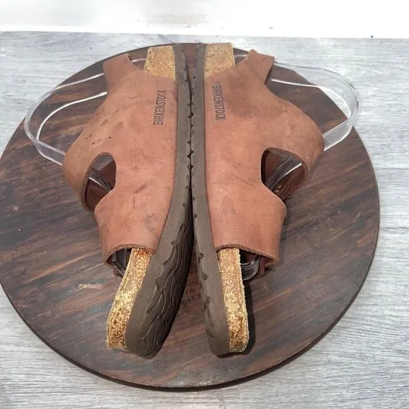 Birkenstock Milano Sandals Mens 8 Woms 10 Brown Leather Slide Strap Buckle Shoes