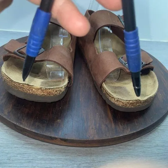 Birkenstock Milano Sandals Mens 8 Woms 10 Brown Leather Slide Strap Buckle Shoes