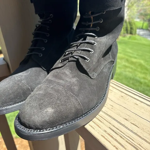 Black and Brown Leather Buckle Boots