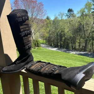 Black and Brown Leather Buckle Boots