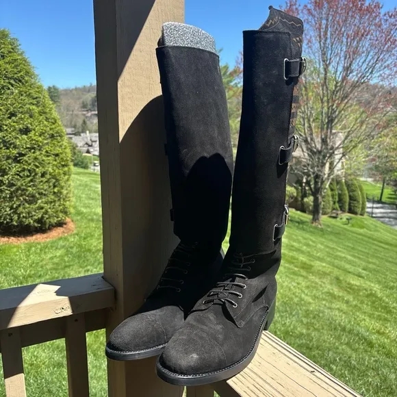 Black and Brown Leather Buckle Boots