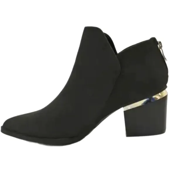 Black Ankle Boots with Mirror Accent Heel Sz 8.5
