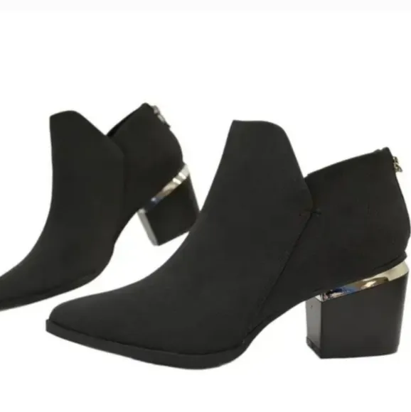 Black Ankle Boots with Mirror Accent Heel Sz 8.5