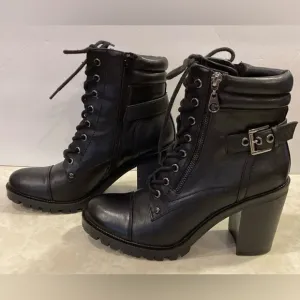 Black Boots Combat Ankle 9.5 Chunky Army GUESS Jaydyn Women Block Heel Moto Goth