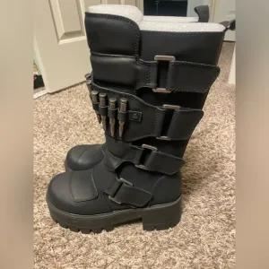 Black buckle bullet Darker Wavs moto Combat boots