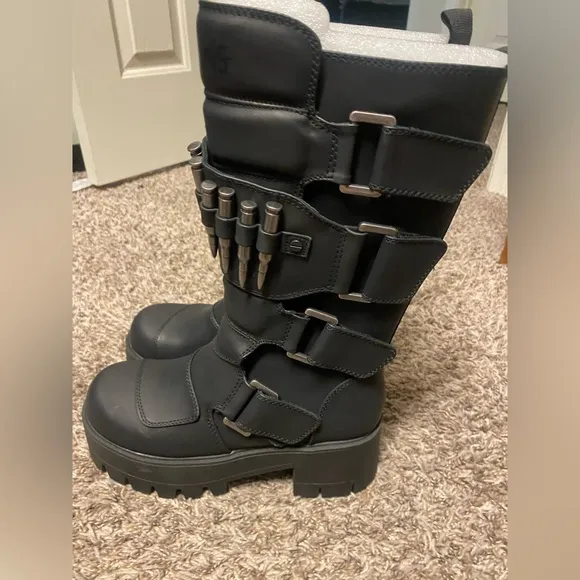Black buckle bullet Darker Wavs moto Combat boots