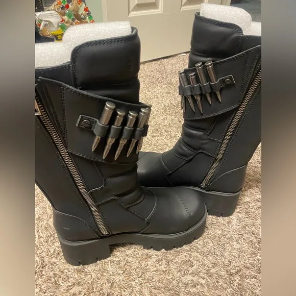 Black buckle bullet Darker Wavs moto Combat boots