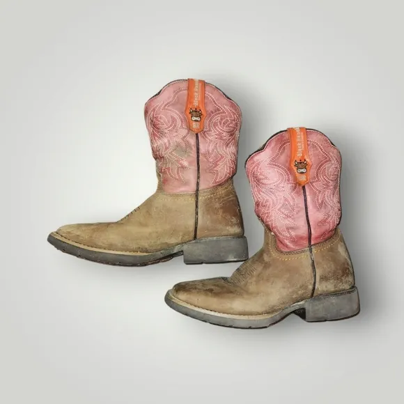 Black Ranch br orange red western cowboy boots Youth size 20.5 1