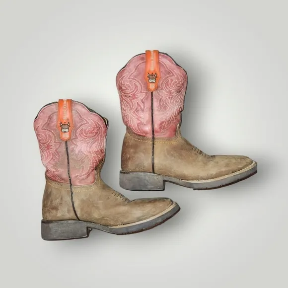 Black Ranch br orange red western cowboy boots Youth size 20.5 1