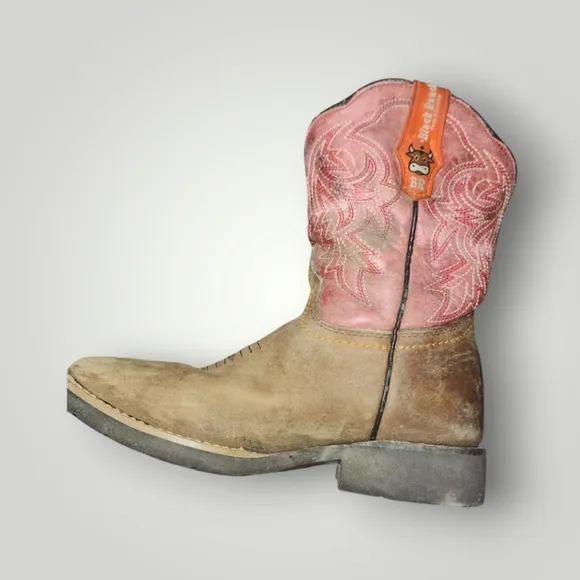 Black Ranch br orange red western cowboy boots Youth size 20.5 1