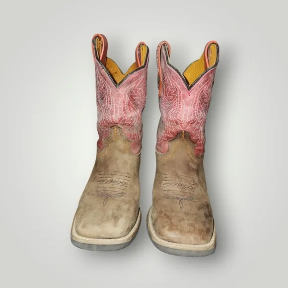 Black Ranch br orange red western cowboy boots Youth size 20.5 1