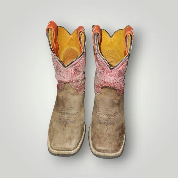 Black Ranch br orange red western cowboy boots Youth size 20.5 1