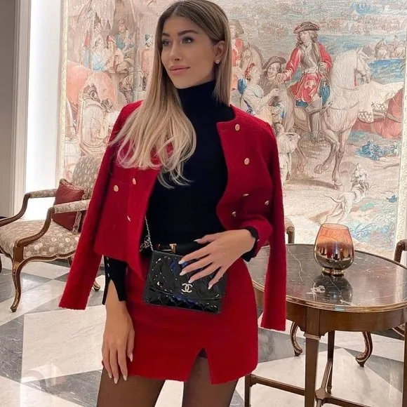 BLOGGER'S FAVE! Zara Tweed Mini Skirt Red NWT