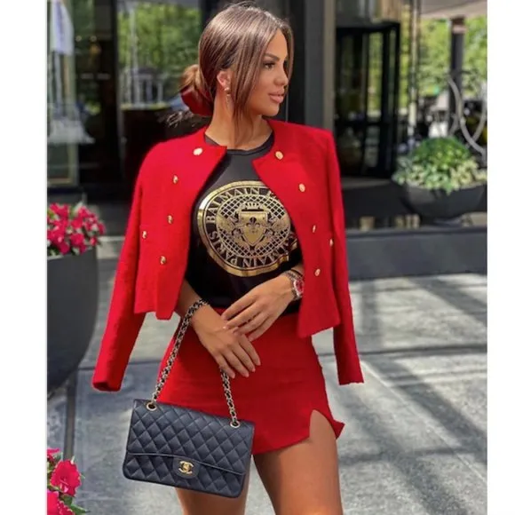 BLOGGER'S FAVE! Zara Tweed Mini Skirt Red NWT