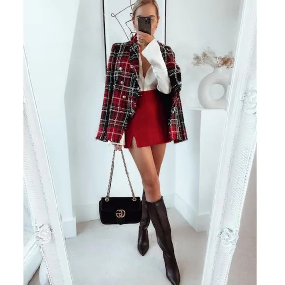 BLOGGER'S FAVE! Zara Tweed Mini Skirt Red NWT
