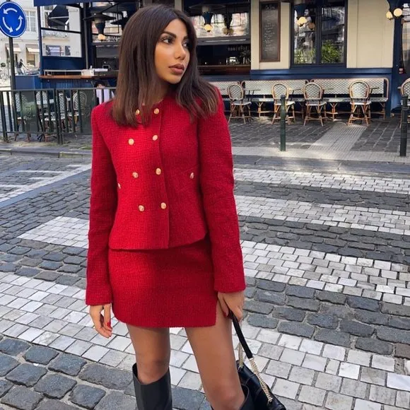 BLOGGER'S FAVE! Zara Tweed Mini Skirt Red NWT