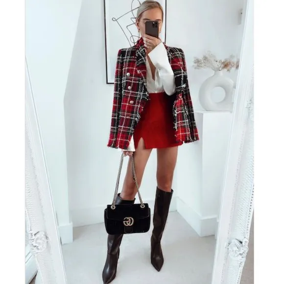 BLOGGER'S FAVE! Zara Tweed Mini Skirt Red NWT