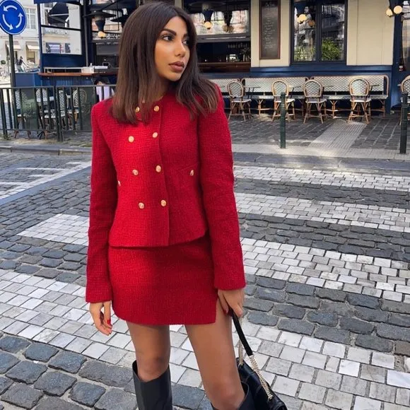 BLOGGER'S FAVE! Zara Tweed Mini Skirt Red NWT