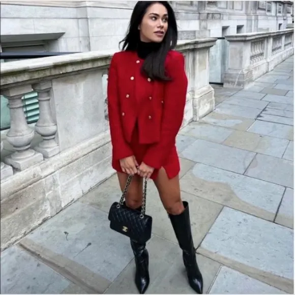 BLOGGER'S FAVE! Zara Tweed Mini Skirt Red NWT