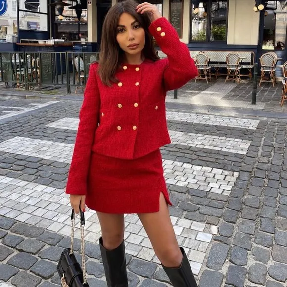 BLOGGER'S FAVE! Zara Tweed Mini Skirt Red NWT