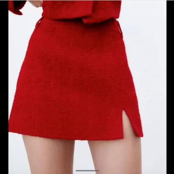 BLOGGER'S FAVE! Zara Tweed Mini Skirt Red NWT