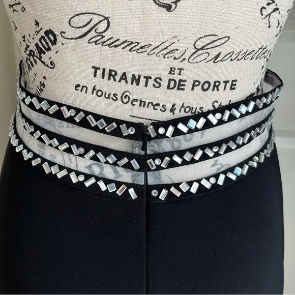 Blondie Nites Open Back Illusion Beaded Waist Dress Black Sz 5