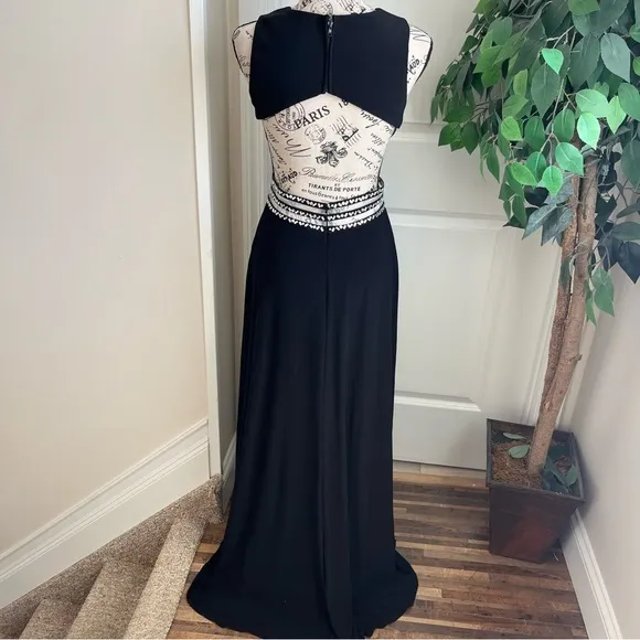 Blondie Nites Open Back Illusion Beaded Waist Dress Black Sz 5