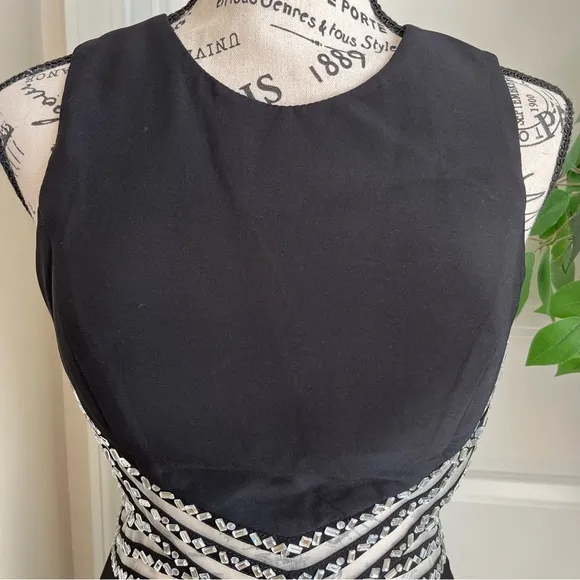 Blondie Nites Open Back Illusion Beaded Waist Dress Black Sz 5