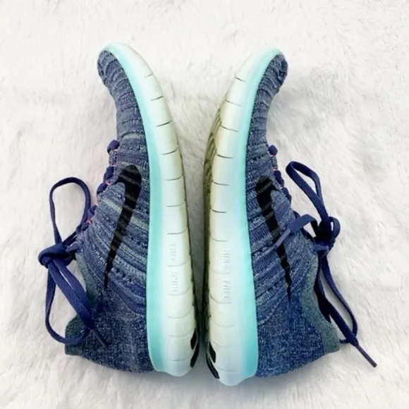 Blue and Pink Nike Free Run Flyknit Tennis Running Shoes, size 6