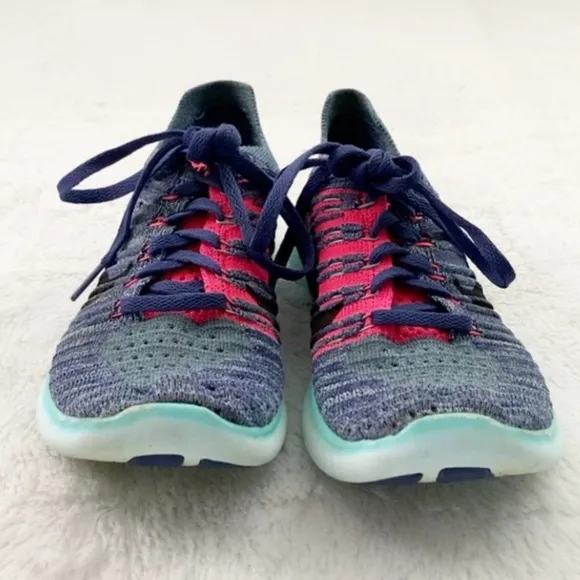 Blue and Pink Nike Free Run Flyknit Tennis Running Shoes, size 6