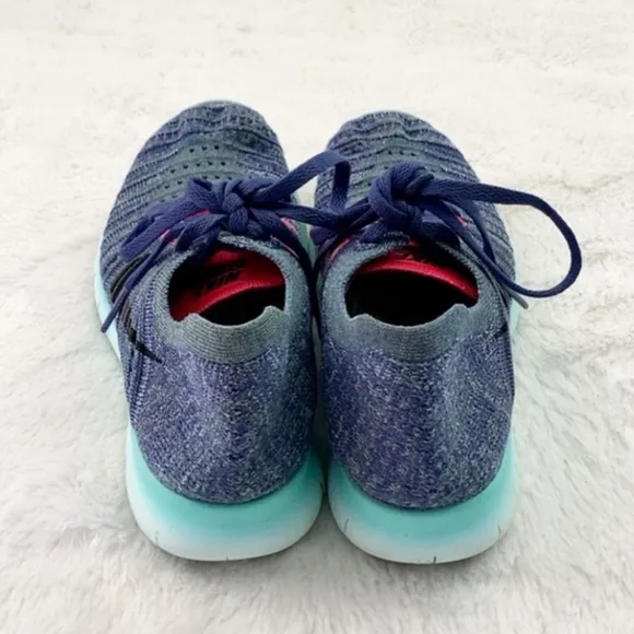 Blue and Pink Nike Free Run Flyknit Tennis Running Shoes, size 6