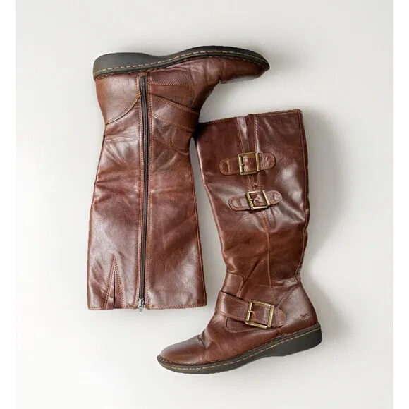 B.O.C. BORN Virginia Size 9.5 Buckle Boots Brown Leather Zip
