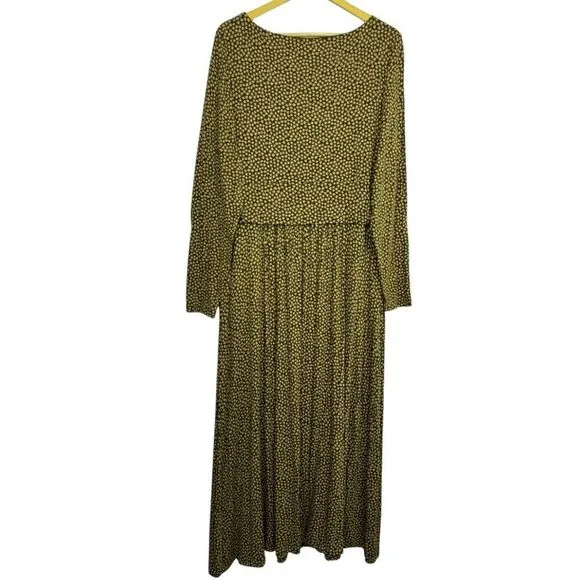 Boden Lucile Long Sleeve Jersey Maxi Dress Black Mustard Leaves Size 18L Pockets