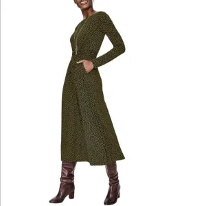 Boden Lucile Long Sleeve Jersey Maxi Dress Black Mustard Leaves Size 18L Pockets