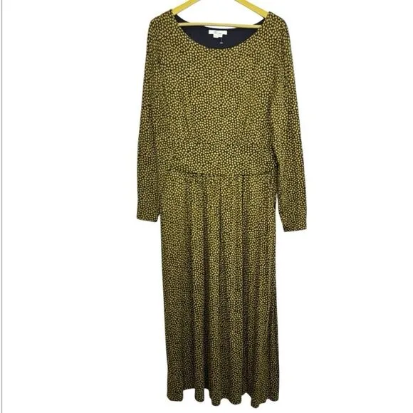 Boden Lucile Long Sleeve Jersey Maxi Dress Black Mustard Leaves Size 18L Pockets