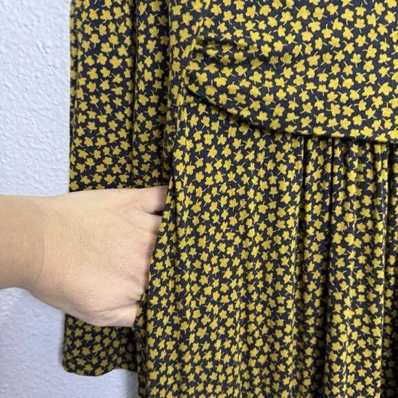 Boden Lucile Long Sleeve Jersey Maxi Dress Black Mustard Leaves Size 18L Pockets