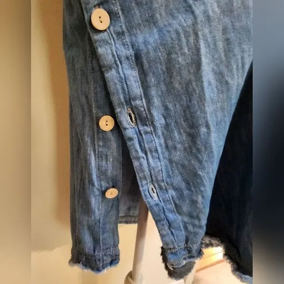 Boho Denim Tank Slip Dress with Button-up Sides and Raw High-Low Hem Size XL