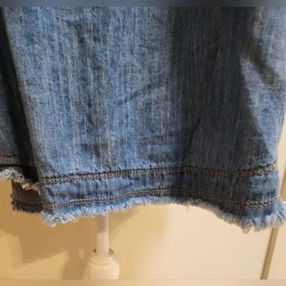 Boho Denim Tank Slip Dress with Button-up Sides and Raw High-Low Hem Size XL
