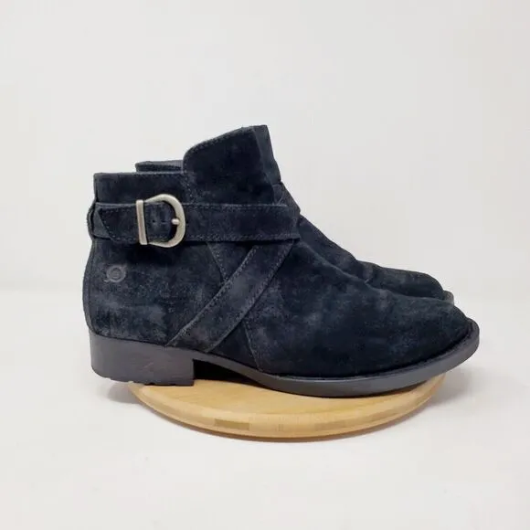 Born Ankle Boots Womens 9 Trinculo Black Suede Comfort Buckle Strap Moto Bootie