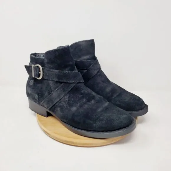 Born Ankle Boots Womens 9 Trinculo Black Suede Comfort Buckle Strap Moto Bootie