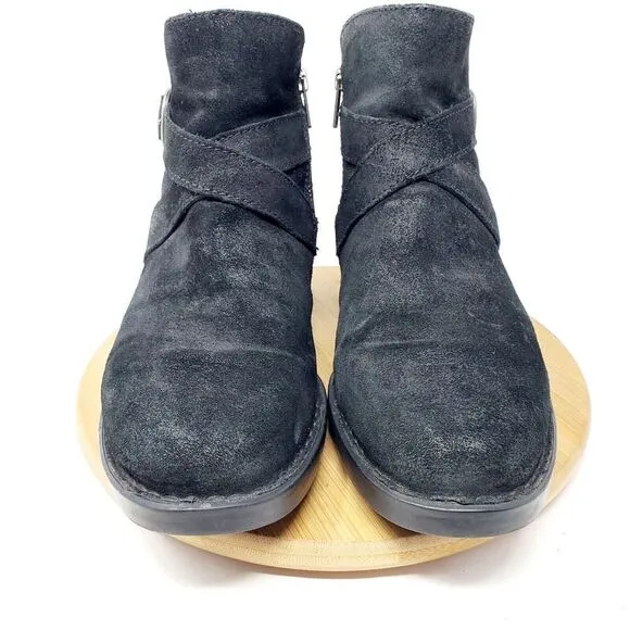 Born Ankle Boots Womens 9 Trinculo Black Suede Comfort Buckle Strap Moto Bootie