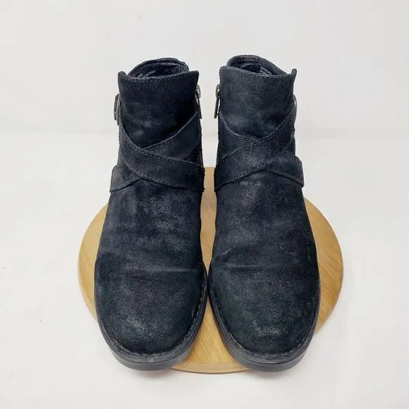 Born Ankle Boots Womens 9 Trinculo Black Suede Comfort Buckle Strap Moto Bootie