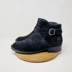 Born Ankle Boots Womens 9 Trinculo Black Suede Comfort Buckle Strap Moto Bootie